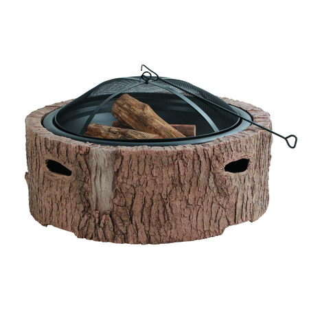 Martha Stewart Cast Stone Base, Wood Burning Fire Pit w/ 26In Guard Screen 35" MTS-FP35-FB